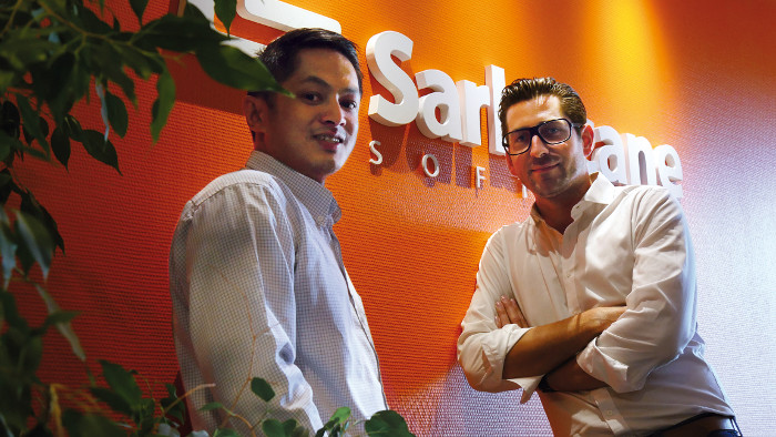 Mathieu Tarnus, fondateur de Sarbacane Software (à droite sur la photo) avec Alain Soundirarassou, fondateur de Geer.io.